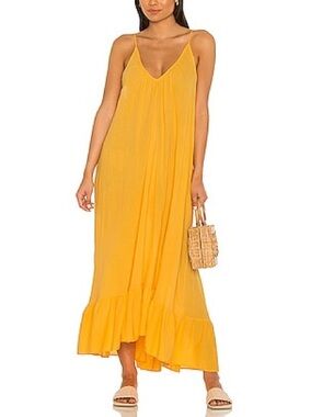9seed Resort Paloma Ruffle Maxi Dress Saffron Cotton Gauze One Size